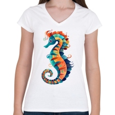 PRINTFASHION Színes csikóhal - Női V-nyakú póló - Fehér női póló