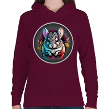 PRINTFASHION Színes csincsilla - Női kapucnis pulóver - Bordó női pulóver, kardigán