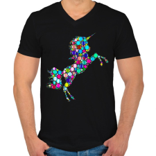 PRINTFASHION Színes egyszarvú - Férfi V-nyakú póló - Fekete férfi póló