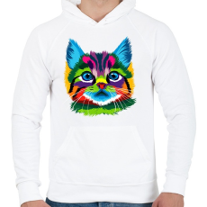 PRINTFASHION Színes kiscica - Férfi kapucnis pulóver - Fehér