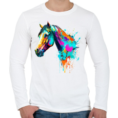 PRINTFASHION Színes ló - Férfi hosszú ujjú póló - Fehér