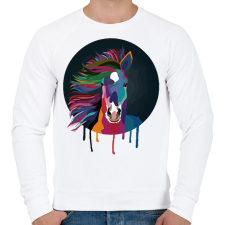 PRINTFASHION Színes Ló - Férfi pulóver - Fehér férfi pulóver, kardigán