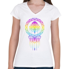 PRINTFASHION Színes Lótusz - Női V-nyakú póló - Fehér