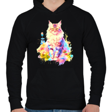 PRINTFASHION Színes maine coon - Férfi kapucnis pulóver - Fekete