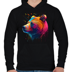 PRINTFASHION Színes medve portré - Férfi kapucnis pulóver - Fekete
