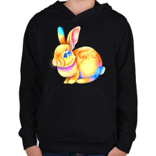 PRINTFASHION Színes nyuszi - Gyerek kapucnis pulóver - Fekete gyerek pulóver, kardigán