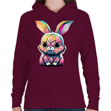 PRINTFASHION Színes nyuszi - Női kapucnis pulóver - Bordó női pulóver, kardigán