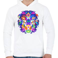 PRINTFASHION Színes oroszlán - Férfi kapucnis pulóver - Fehér