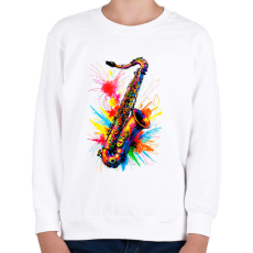 PRINTFASHION Színes szaxofon - Gyerek pulóver - Fehér