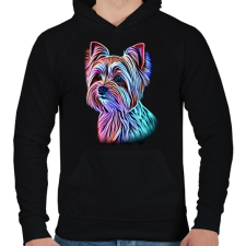 PRINTFASHION Színes yorkshire terrier kutya  - Férfi kapucnis pulóver - Fekete férfi pulóver, kardigán