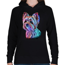 PRINTFASHION Színes yorkshire terrier kutya  - Női kapucnis pulóver - Fekete női pulóver, kardigán