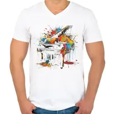 PRINTFASHION Színes zongora - Férfi V-nyakú póló - Fehér férfi póló