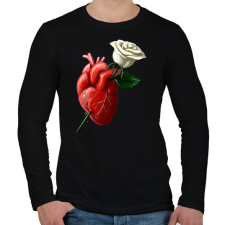 PRINTFASHION Szív fehér rózsával - Férfi hosszú ujjú póló - Fekete férfi póló