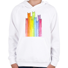 PRINTFASHION Szivárvány macskák - Gyerek kapucnis pulóver - Fehér