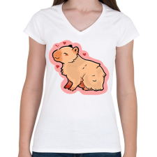 PRINTFASHION Szívecskés Capybara - Női V-nyakú póló - Fehér női póló