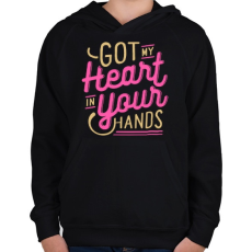 PRINTFASHION Szívem a kezedben - Gyerek kapucnis pulóver - Fekete