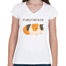 PRINTFASHION Szőrös krumpli - Női V-nyakú póló - Fehér női póló