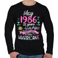 PRINTFASHION Születésnap 1986 Május - Napfény egy kis hurrikánnal! - Férfi hosszú ujjú póló - Fekete
