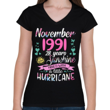 PRINTFASHION Születésnap 1991 November - Napfény egy kis hurrikánnal! - Női V-nyakú póló - Fekete női póló