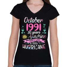 PRINTFASHION Születésnap 1991 Október - Napfény egy kis hurrikánnal! - Női V-nyakú póló - Fekete női póló