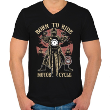 PRINTFASHION Született motoros - Férfi V-nyakú póló - Fekete férfi póló