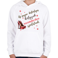 PRINTFASHION Szülinap november tűsarkú - Gyerek kapucnis pulóver - Fehér