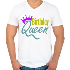 PRINTFASHION Szülinapos királynő - Férfi V-nyakú póló - Fehér férfi póló
