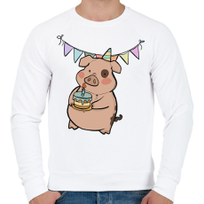 PRINTFASHION Szülinapos malac - Férfi pulóver - Fehér