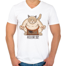 PRINTFASHION Szumós macska - Férfi V-nyakú póló - Fehér