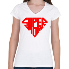 PRINTFASHION Szuper Anya - Női V-nyakú póló - Fehér
