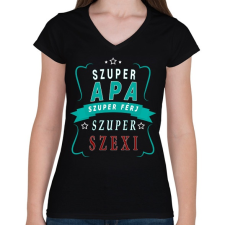 PRINTFASHION Szuper Apa! - Női V-nyakú póló - Fekete női póló
