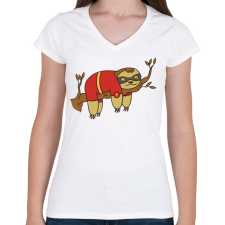 PRINTFASHION Szuper Lajhár alszik  - Női V-nyakú póló - Fehér női póló