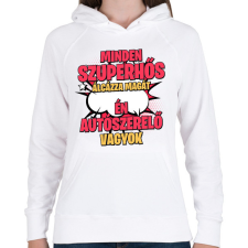 PRINTFASHION SZUPERHŐS AUTÓSZERELŐ - Női kapucnis pulóver - Fehér női pulóver, kardigán