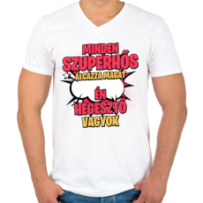 PRINTFASHION SZUPERHŐS HEGESZTŐ - Férfi V-nyakú póló - Fehér