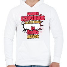 PRINTFASHION SZUPERHŐS ORVOS - Férfi kapucnis pulóver - Fehér férfi pulóver, kardigán