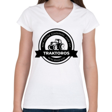 PRINTFASHION Szuperhős traktoros - Női V-nyakú póló - Fehér