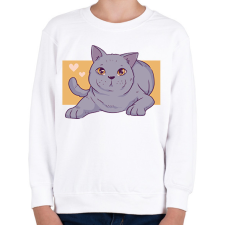 PRINTFASHION Szürke cica - Gyerek pulóver - Fehér gyerek pulóver, kardigán