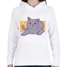 PRINTFASHION Szürke cica - Női kapucnis pulóver - Fehér női pulóver, kardigán