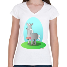 PRINTFASHION Szürke paci - Női V-nyakú póló - Fehér