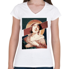PRINTFASHION Szűz Mia - Női V-nyakú póló - Fehér női póló