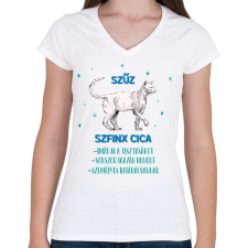 PRINTFASHION Szűz - Szfinx cica - Női V-nyakú póló - Fehér női póló