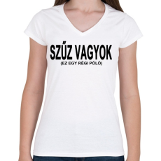 PRINTFASHION Szűz vagyok, ja nem! - Női V-nyakú póló - Fehér