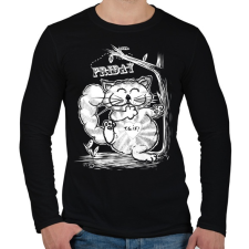 PRINTFASHION T.G.I.F. Cat - Férfi hosszú ujjú póló - Fekete férfi póló