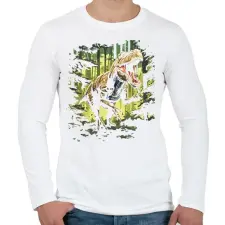 PRINTFASHION T-rex az erdőben - Férfi hosszú ujjú póló - Fehér férfi póló