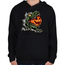 PRINTFASHION T-rex es a Halloween tökfej - Gyerek kapucnis pulóver - Fekete gyerek pulóver, kardigán