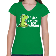 PRINTFASHION T-REX fagyi - Női V-nyakú póló - Zöld női póló