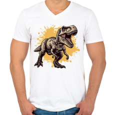 PRINTFASHION T-Rex  - Férfi V-nyakú póló - Fehér