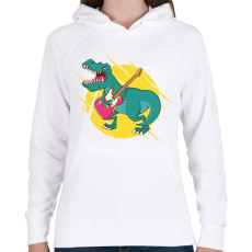 PRINTFASHION T-rex gitárral - Női kapucnis pulóver - Fehér