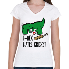 PRINTFASHION T-rex hates cricket - Női V-nyakú póló - Fehér