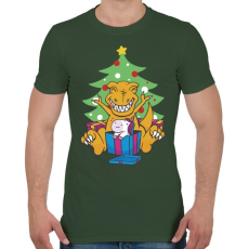 PRINTFASHION T-rex Karácsony - Férfi póló - Katonazöld